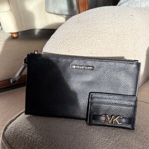 Michael Kors 2-fer Black Leather women’s wristlet Pouch and Card Holder.